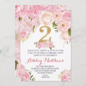 2歳の誕生日2人目の美しいフローラ招待状、 招待状 (正面/裏面)