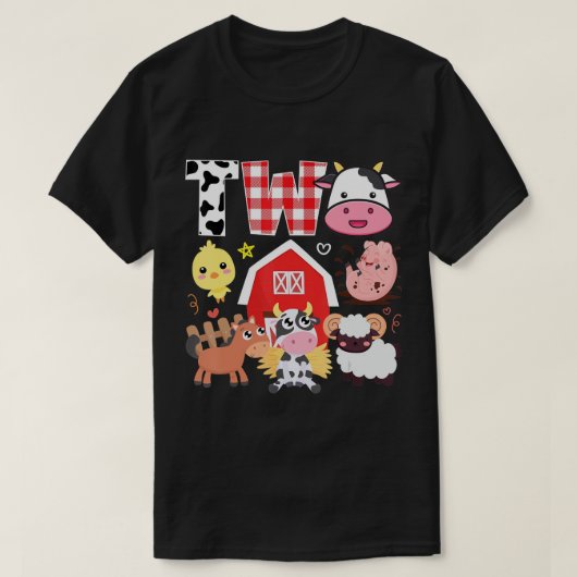 2歳の誕生日2歳のファームテーマ動物誕生 Tシャツ (デザイン正面)