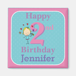 2歳の誕生日、お誕生日おめでとう、女の子 マグネット