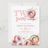 2歳の誕生日　かわいいピンクドーナツガール 招待状 (正面)