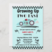 2歳の誕生日 どんどん大きくなる ブルーレースカー 招待状 (正面)