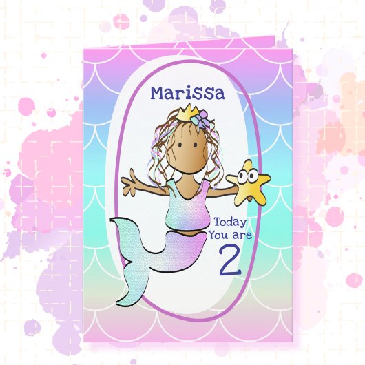 2歳の誕生日 エスニック マーメイド カートゥーン かわいい カード