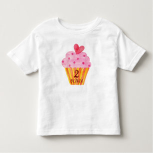 2歳の誕生日-カップケーキベーキングの女の子水彩 トドラーTシャツ