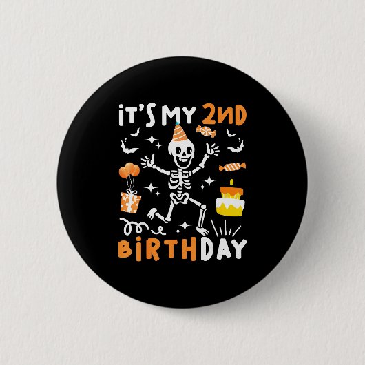 2歳の誕生日 キッズ 面白い スケルトン 2歳の誕生日 缶バッジ (正面)