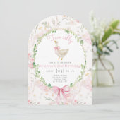 2歳の誕生日　ゴーガル　ブラッシュピンク　リボン　ガール　お誕生日会 招待状 (スタンド正面)