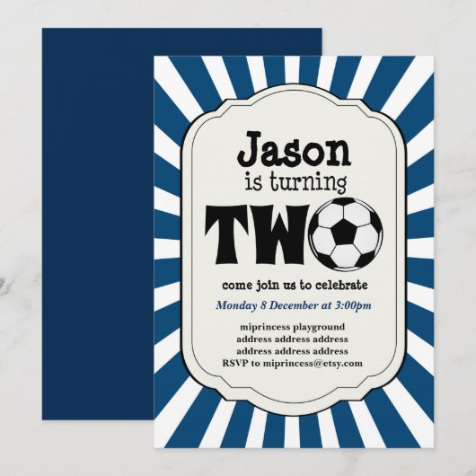 2歳の誕生日 サッカー ボール 招待状 (正面/裏面)