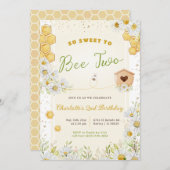 2歳の誕生日 スウィートビー ツーガール ハチミツの蜂 招待状 (正面/裏面)