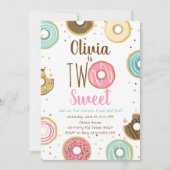 2歳の誕生日 ツー・スウィート・ガール ピンク・ドーナツ 招待状 (正面)