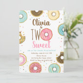 2歳の誕生日 ツー・スウィート・ガール ピンク・ドーナツ 招待状 (スタンド正面)