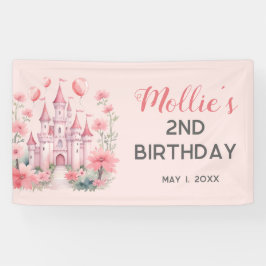 2歳の誕生日 ピンクのプリンセス城バルーン 横断幕