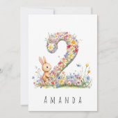 2歳の誕生日 フラワーツー＆ウサギのカード 招待状 (正面)