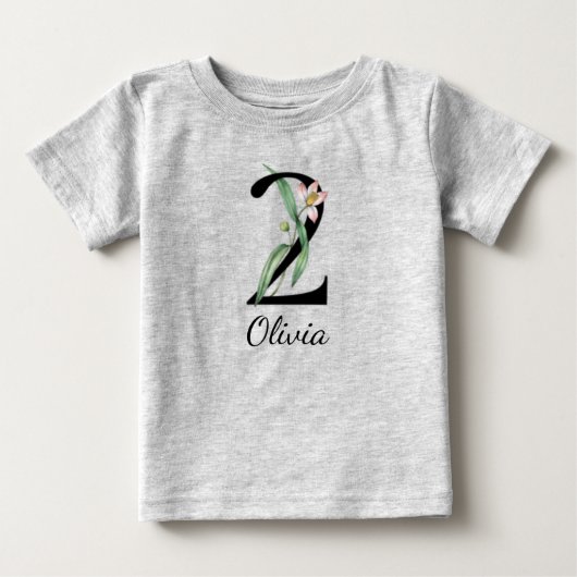 2歳の誕生日 フラワー 名前入り ベビーTシャツ (正面)