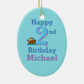 2歳の誕生日、ボートと名前 セラミックオーナメント (裏面)