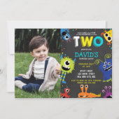 2歳の誕生日　リトルモンスターの黒板写真 招待状 (正面)