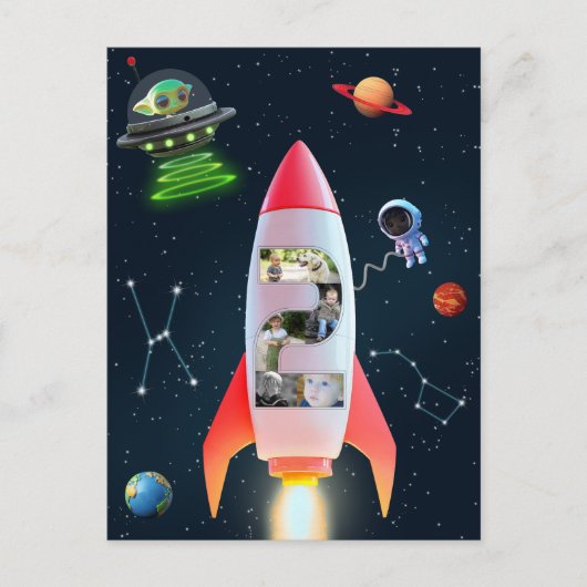 2歳の誕生日 ロケット宇宙 | 巨大な2の写真コラージュ ポストカード (正面)