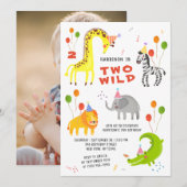 2歳の誕生日 ワイルドサファリ動物のキュートな写真 招待状 (正面/裏面)