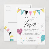 2歳の誕生日 |可愛いドードル誕生日パーティーポストカード ポストカード (正面/裏面)