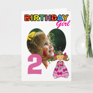 2歳の誕生日 女の子 お茶目なプリンセス 写真入り カード