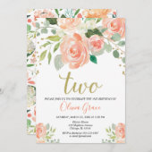 2歳の誕生日 女の子 ピンクコーラル フラワール 招待状 (正面/裏面)