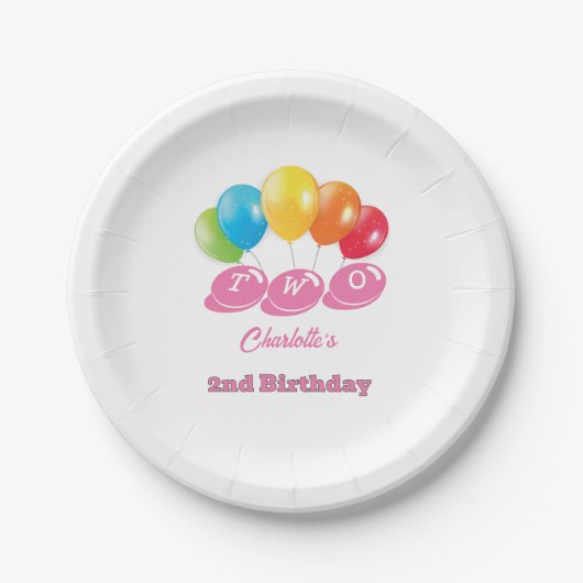 2歳の誕生日 女の子 名前入り ペーパープレート (正面)