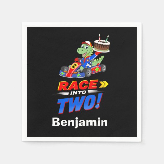 2歳の誕生日 恐竜 レース カー Ready Set スタンダードカクテルナプキン (正面)
