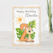 2歳の誕生日 水彩画の動物たちカード カード (正面)