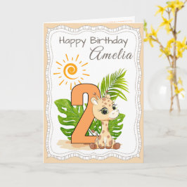 2歳の誕生日 水彩画の動物たちカード カード