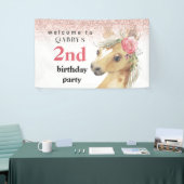2歳の誕生日 水彩 ピンクのポニー パーティー 横断幕 (トレードショー)