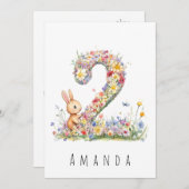 2歳の誕生日 花のウサギ カード (正面/裏面)