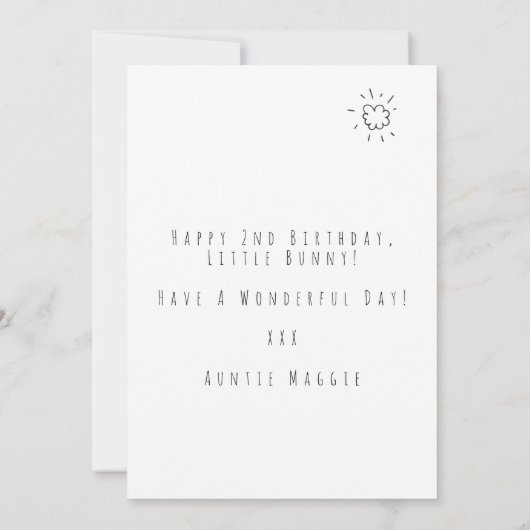 2歳の誕生日 花の2とウサギのカード 招待状 (裏面)