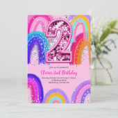 2歳の誕生日 虹色 ピンク パーティー 招待状 (スタンド正面)