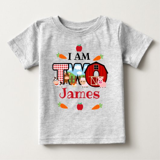 2歳の誕生日 農場の動物 | 牧場の誕生日 ベビーTシャツ (正面)