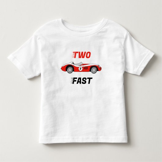 2歳の速いレッドヴィンテージ レースカーボーイ 誕生日 トドラーTシャツ (正面)