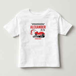 2歳の速い赤いヴィンテージ レース カーの男の子の誕生日 トドラーTシャツ