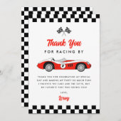 2歳の速い赤いヴィンテージ レース カー男子 誕生日パーティー サンキューカード (正面/裏面)