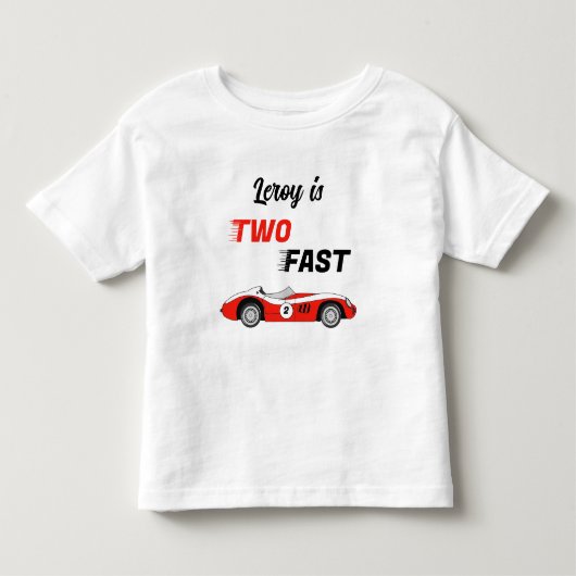 2歳の速い赤いヴィンテージ レース カー ボーイ 2歳の誕生日 トドラーTシャツ (正面)