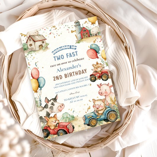 2歳の速い農場の動物たち お誕生日 招待状