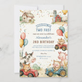 2歳の速い農場の動物たち お誕生日 招待状 (正面)