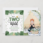 2歳の野生のトロピカルサファリ ゴールドボーイ 誕生日 招待状 (正面)