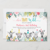 2歳の野生のピンクゴールドパーティーアニマル誕生日 招待状 (正面)