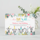 2歳の野生のピンクゴールドパーティーアニマル誕生日 招待状 (スタンド正面)