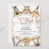 2歳の野生の誕生日 | サファリジャングルの動物たち 2歳の誕生日ガール 招待状 (正面)