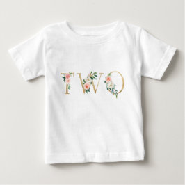 2歳の金ゴールドと赤面フローラアルファベット ベビーTシャツ