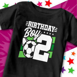 2歳サッカーサッカーパーティー2歳の誕生日ボーイ ベビーTシャツ