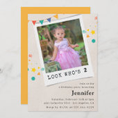 2歳シンプルの誕生日招待状ガールオレンジ写真 招待状 (正面/裏面)