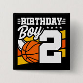 2歳バスケットボールパーティーテーマ2ndバースデーボーイ 缶バッジ (正面)