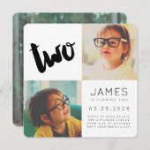 2歳モダンの2歳の誕生日パーティー男の子フォトカード 招待状 (正面/裏面)