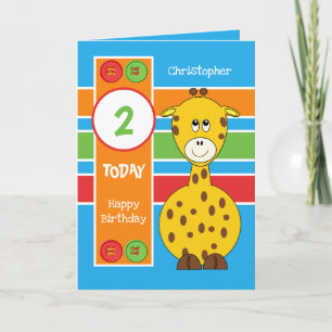 2歳任意の年齢キリン子供の誕生日ブルー カード
