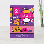 2歳任意の年齢レディバード紫色のピンク カード (正面)