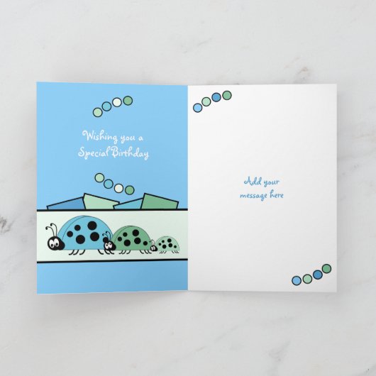 2歳任意の年齢レディバード青い緑 カード (内部)